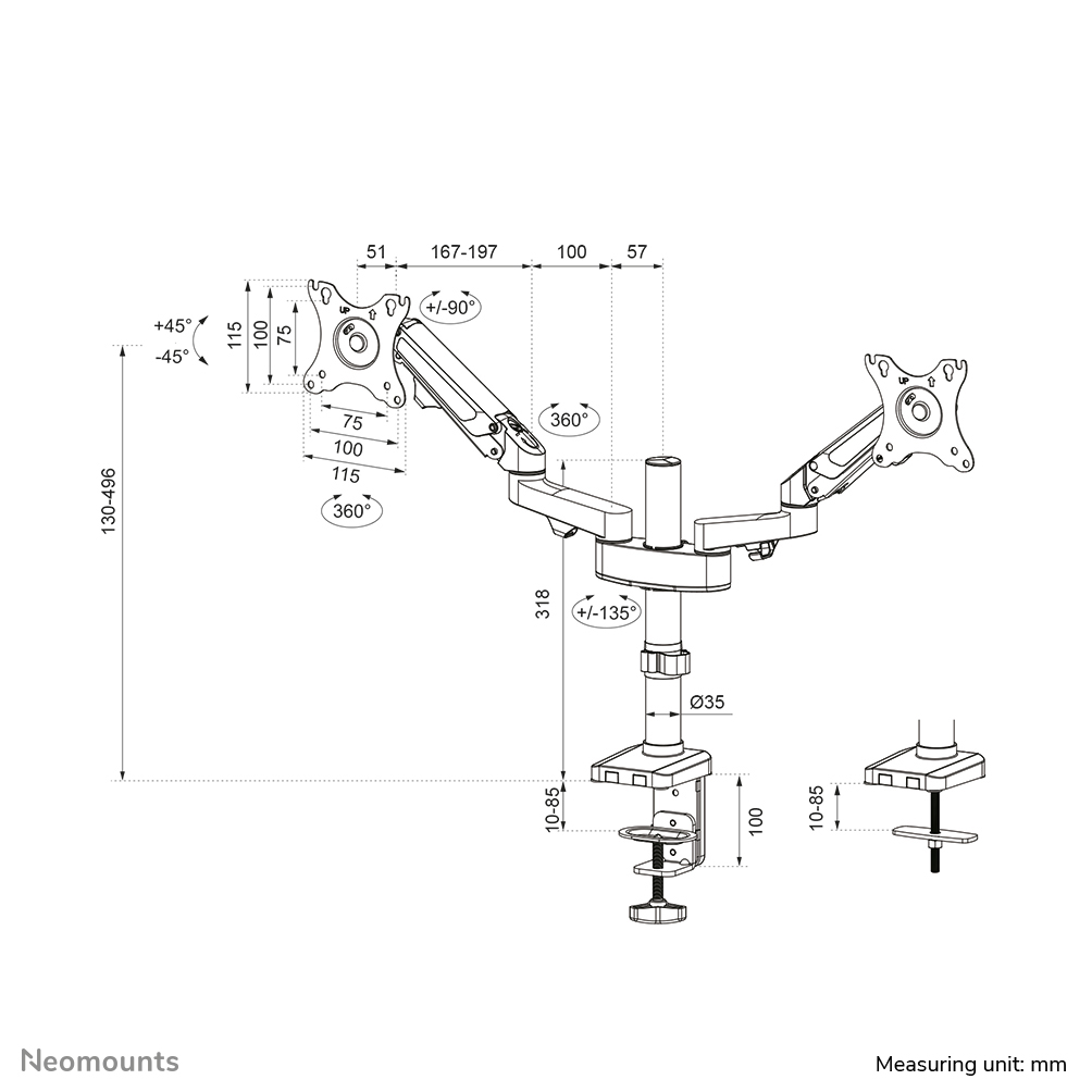 Neomounts DS70-750BL2 Brazo de monitor 17-27" - resorte de gas